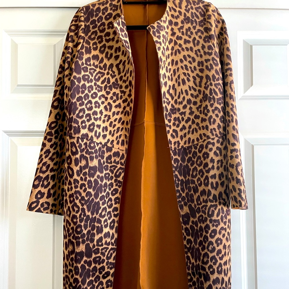 Zara Faux Suade Cheetah Print Duster Coat
